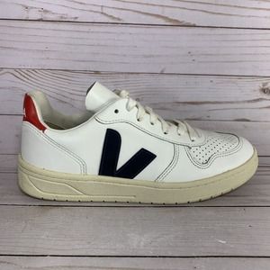 Veja V-10 B-Mesh Women Size 6 White Leather Blue Red Casual Shoes Low Top